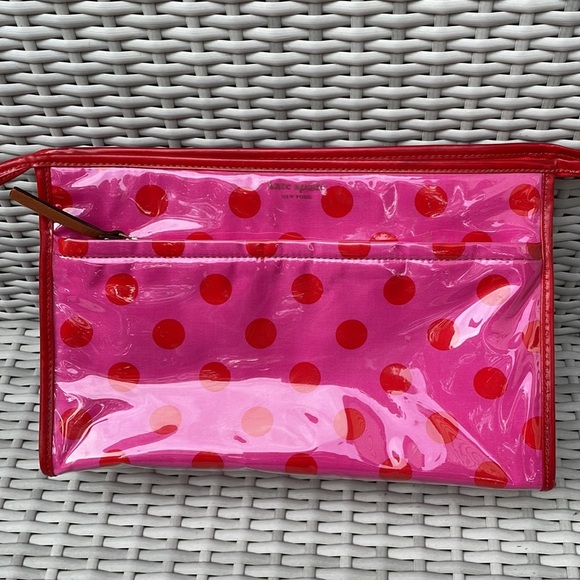 💄💋 Kate Spade New York Pink & Red Polka Dot Toiletry Cosmetic Bag - Picture 4 of 12